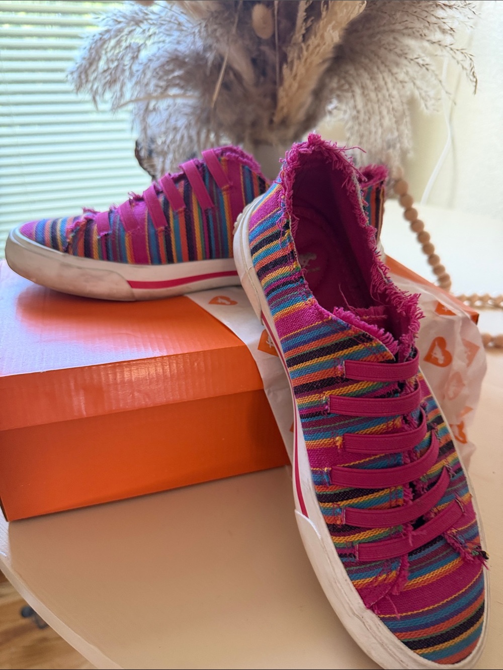 Rocket Dog Pink Multicolor Striped Slip-On Sneakers
